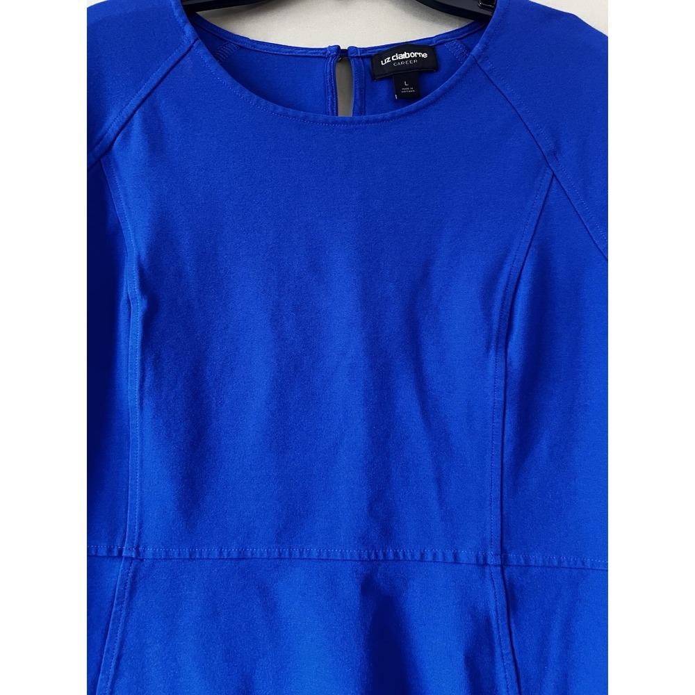 Liz Claiborne Peplum Top - Blue Short Sleeve Career Blouse - Large - Picture 2 of 11